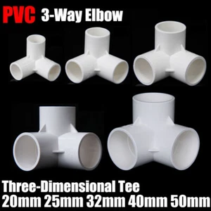 PVC 3-Way Elbow 20,25,32,40,50mm Connector Socket Coupling Pipe Fitting White - Picture 1 of 17