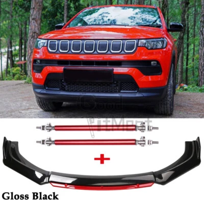 For Jeep Compass M6,M7,MP,MV SUV Black Front Bumper Red Lip Spoiler + Strut Rods - image 1 of 4