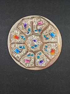 Vintage Copper Wall Plaque Plate Hand Painted Enamel Pastel Colors Floral 7.5" - Picture 1 of 12
