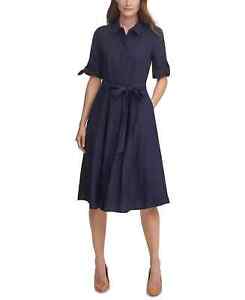 Calvin Klein INDIGO Navy Short Sleeve Fit& Flare Shirt Dress size 4,6,8,10,12,16