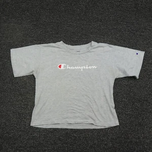 Champion Shirt Girls Large Gray Cropped Short Sleeve Center Logo Casual Youth - Picture 1 of 8