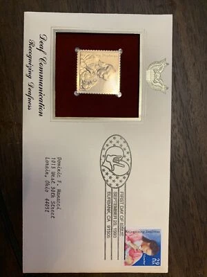 USA 1993 FIRST DAY COVER, DEAF COMMUNICATION, RECOGNIZING DEAFNESS, GOLD Stamp - Image 1 of 2
