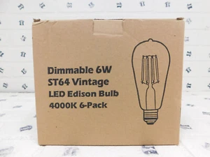 6 Pack Dimmable 6W ST64 Vintage Retro Edison Screw LED Light Bulb Globe Lamp - Picture 1 of 4