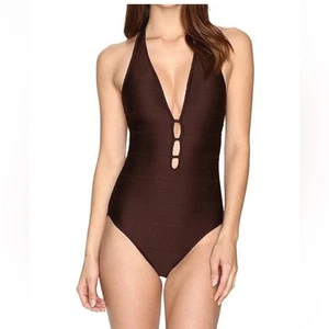 Ralph Lauren Brown Solid Ottoman Crossback One piece Swimsuit size 12 NWT - Picture 1 of 11