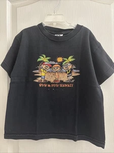 VTG Maui Surf & Fun Hawaii Black Short Sleeve Distressed T-Shirt Kids Large - Picture 1 of 11