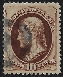 US Scott 161 used, CV $25, F-VF centering 10 c brown w/ secret mark. (a7758b - Picture 1 of 3