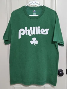 Philadelphia Phillies Tug McGraw #45 Majestic Shamrock Green T-shirt Size L - Picture 1 of 12