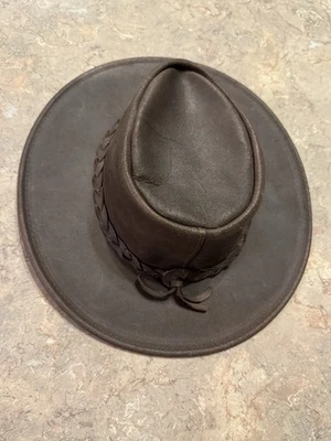 Minnetonka El Sombrero Plegable Pequeño Cuero Marrón Indiana Jones Vaquero Western De Colección Foto 1 de 4