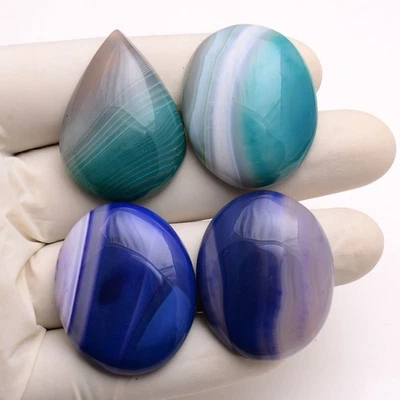 Set Of 4 Pcs Natural Onyx 34mm-36mm Cabochon Untreated Huge Loose Gemstones Lot - Image 1 of 4
