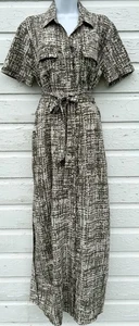 Nine Britton Dress Medium Green Khaki Safari Button Front Belted Maxi Beachy - Picture 1 of 9