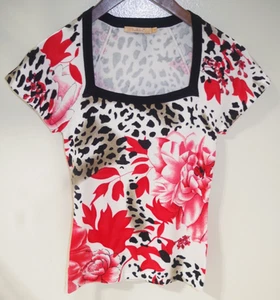 D - Belldini Women SMALL Multicolor Bright Print Sweater Top Floral Leopard - Bild 1 von 3