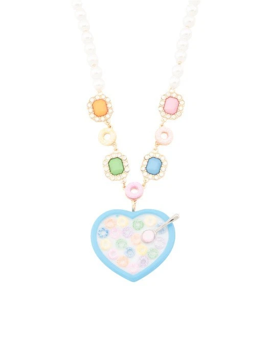 NUEVO CON ETIQUETAS Betsey Johnson Tazón y cuchara de cereal en forma de corazón con collar de perlas de imitación Foto 1 de 2
