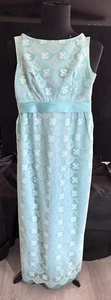 VINTAGE 1960’S UNION MADE LACE AND SATIN TRIM MAXI PENCIL PROM/COCKTAIL DRESS - Picture 1 of 6