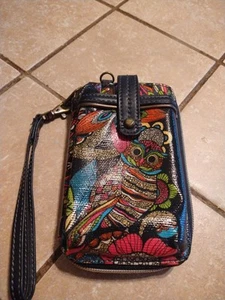 Sakroots Owl Phone Wristlet Wallet Black - Picture 1 of 9