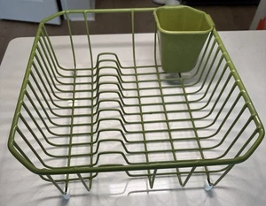 Vintage MCM Avocado Grün Geschirr Trockengestell Abtropffläche Utensilien Halter Beschichtet Küche - Bild 1 von 12