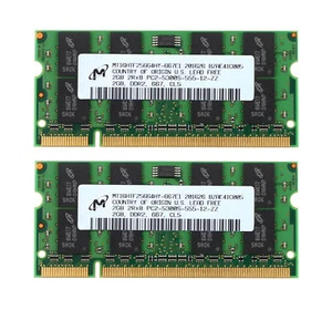 Micron 4GB 2x 2GB 2RX8 DDR2 667MHz PC2-5300 SODIMM Laptop Memory RAM Standard @1 - Picture 1 of 9