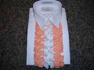 Vintage Men's Tuxedo Shirt - Peach & White Detachable Ruffles / Dickie 3D - Picture 1 of 5