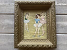 Vintage Ballerina Ballet Girls Lithograph Hand Carved Ornate Wood Frame 15" X 13