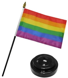 Bastone plastica tavolo scrivania bandiera LGBT 4"x6" arcobaleno a righe Pride base nera - Foto 1 di 1