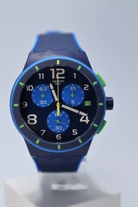 Limitierte Schweizer Swatch BLEU SUR BLEU Silikon Chrono Herren Datum Uhr 42mm SUSN409 - Bild 1 von 9