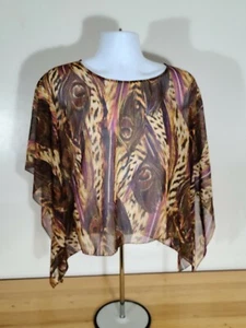 NWT Fire Los Angeles Women's Top Large Sheer Blouse Multicolored Abstract Flowy - Picture 1 of 6