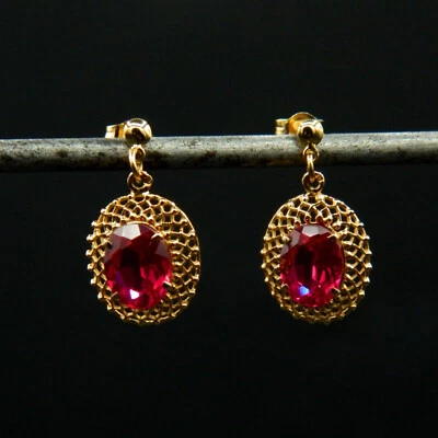 O818 -  Anciennes Boucles d'Oreille en Or jaune 18K, Spinelle Naturel Rose, 1920 - Photo 1/4
