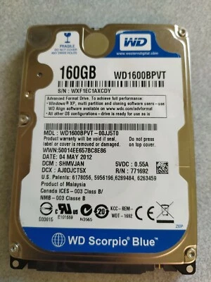 WD Scorpio Blue WD1600BPVT, 160GB, 8MB, 5400rpm, SATA 2,5" HDD - Image 1 of 3