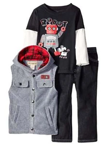 Kids Headquarters Infant Toddler Boys 3 Piece Robot Outfit Vest Shirt Pants - Picture 1 of 1