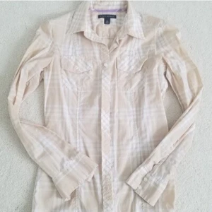 Banana Republic Soft Tan & White Plaid Shirt szXS - Picture 1 of 7