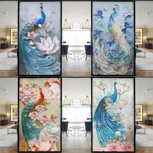Stained Window Film Static Cling Glass Sticker Frosted Peacock Pattern Bathroom - Picture 1 of 20