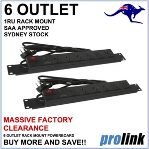 2 PACK - Rack Mount PDU 19" Power board 6 Way GPO 1RU Strip Rail - CLEARANCE!! - Picture 1 of 2