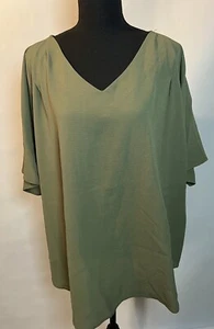 CJ Banks Top Blouse Shirt Plus Size 2X Green Short Sleeve Polyester Blend - Picture 1 of 4
