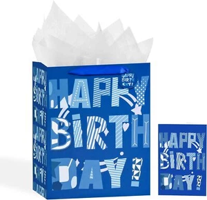 13" Birthday Gift Bag with Card and Tissue Paper for Men Birthday Party, Boy Kid - Picture 1 of 4