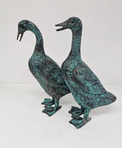 Geese Verdigri Ornament Outdoor Garden Decor Aluminium Bird Lawn Statue Figurine - Picture 1 of 26