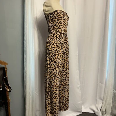 Women’s Leopard Print Pleated Sleeveless With Pockets Stretch Jump Suit Sz M/L - Image 1 of 4