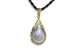 Oro Amarillo 14k, Perla Mabe Negra Mar del Sur, Potenciador Colgante, Fianza de Apertura - Imagen 1 de 12