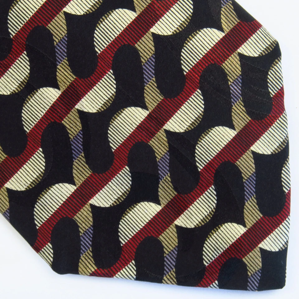 Gravata geométrica vintage John Henry vermelha azul ondas diagonais 56x4 listras modernas - Imagem 1 de 4