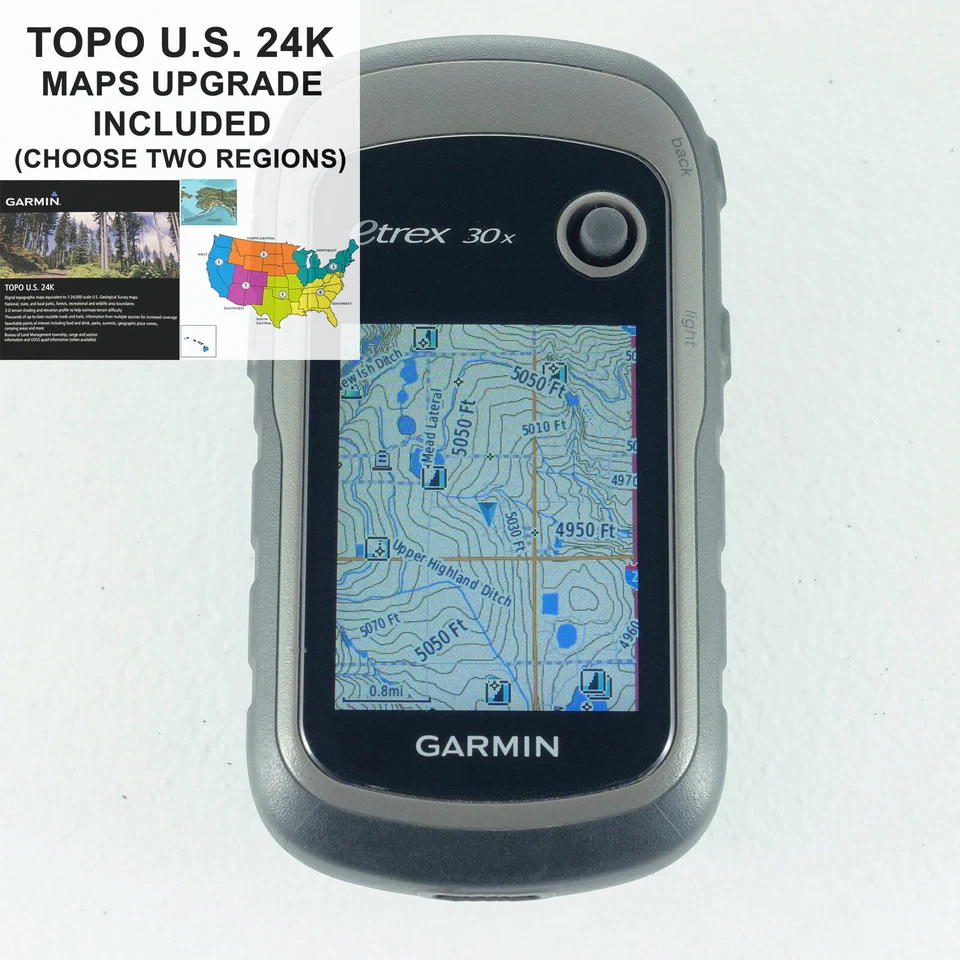 Garmin eTrex 30x GPS w/ Maps Upgrade TOPO U.S. 24K Choose Two Regions! - Image 1 of 1