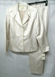 Vintage Alberto Makali Size 12 Champagne Toast Ivory Gold Sparkle Pant Suit Set - Picture 1 of 12