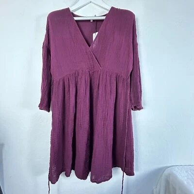 Michael Stars Hailey Dress Double Gauze Plum Purple Large Tie-Waist New $178 - Image 1 of 4