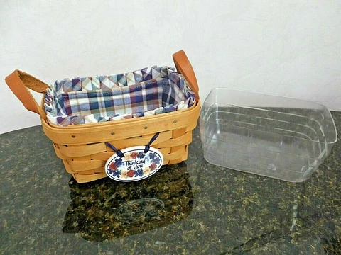 Longaberger 1999 Small Market / Spring Basket w/ “Thinking Of You” Porcelain Tag Cover