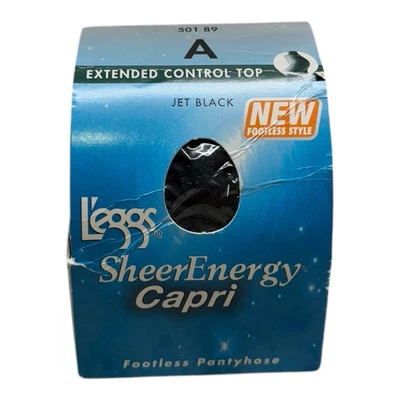 2001 L’eggs Sheer Energy Capri Footless Pantyhose 50189 Jet Black A Control Top - Image 1 of 4