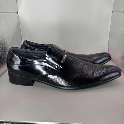 Black Patent Leather Textured Dress Shoes Mens Formal Oxford Loafers Size 44 - Image 1 of 4