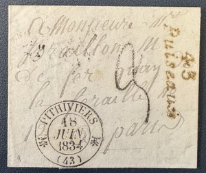 -=- Brief von PUISEAUX (Loiret) / 1834 / Kursiv et càd Fleuron PHITIVIERS -=- - Bild 1 von 3
