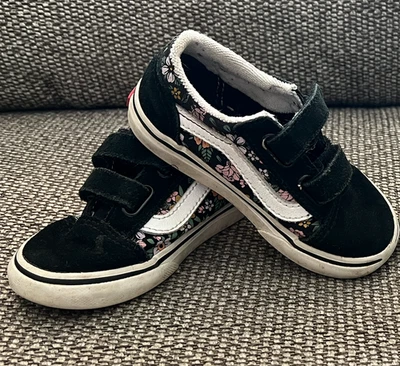Vans Old Skool Zapatos para Niños Pequeños - Negro Floral - Talla 7.5 - Correas de Cierre Fácil Foto 1 de 4