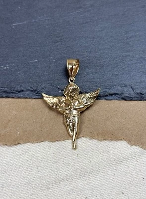 Diamond Cut Praying Angel Charm Pendant Real SOLID 10K Yellow Gold - Image 1 of 4