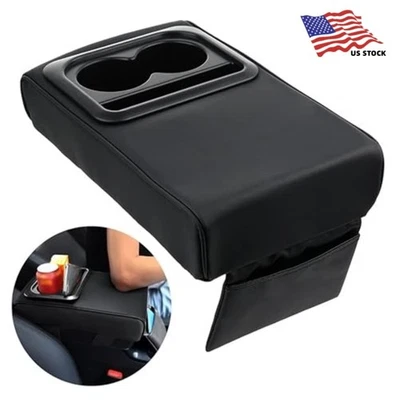 US Car Center Console Pad Car Armrest Cushion with Cup Holder Elbow Rest Pillow - Image 1 of 4