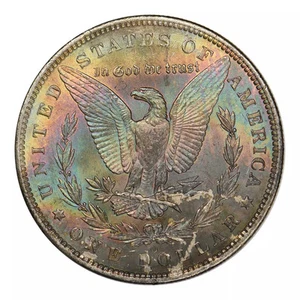 1885-O Morgan Dollar Mint State Condition Reverse Rainbow Toning - Bild 1 von 2