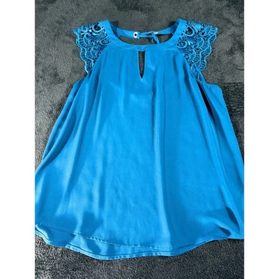 Blusa Top EXPRESS Para Mujer Azul Encaje Manga Casquillo Cerradura Talla L Foto 1 de 4