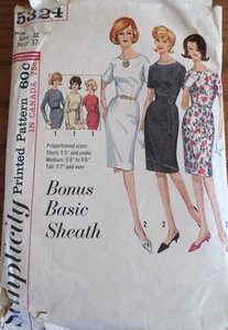 Vtg 1960s Simplicity 5324 Proportioned Sheath Day Dress SEWING PATTERN 12 - Picture 1 of 5